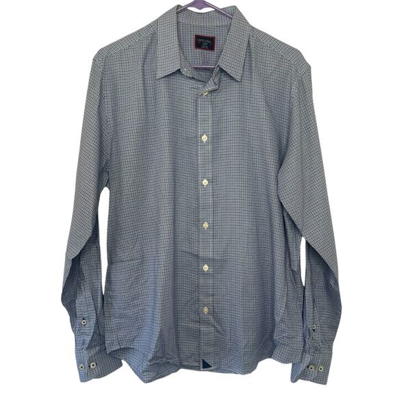 UNTUCKit Men's Blue Ansellmo Large Houndstooth Long Sleeve Collared Button Up - Picture 1 of 8
